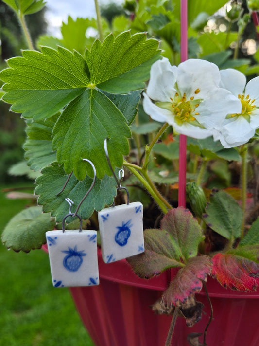 Delft Tile Earrings, Strawberry