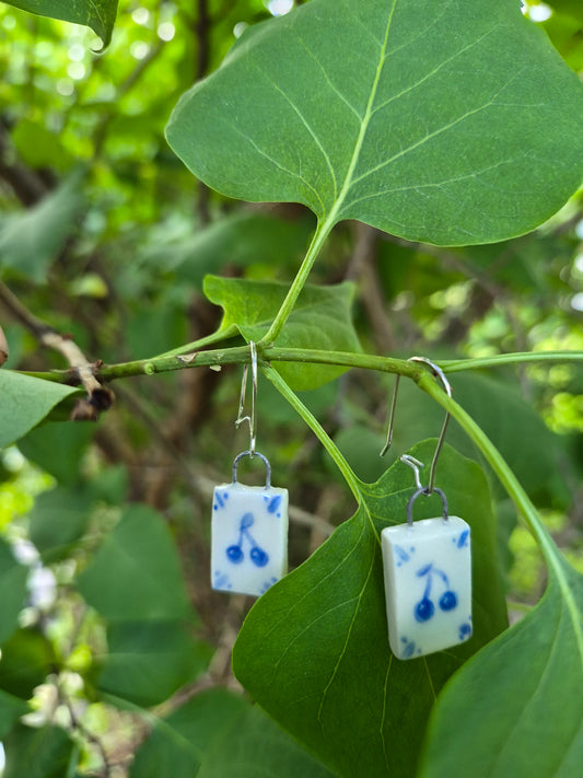 Delft Tile Earrings, Cherry