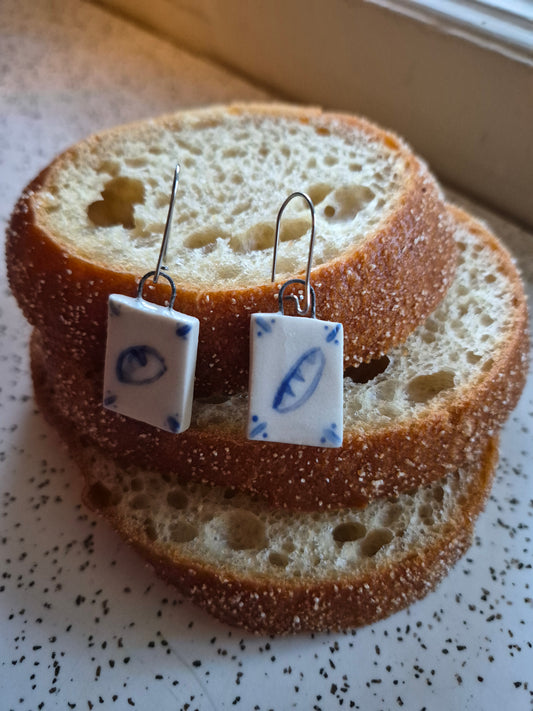 Delft Tile Earrings, Bread