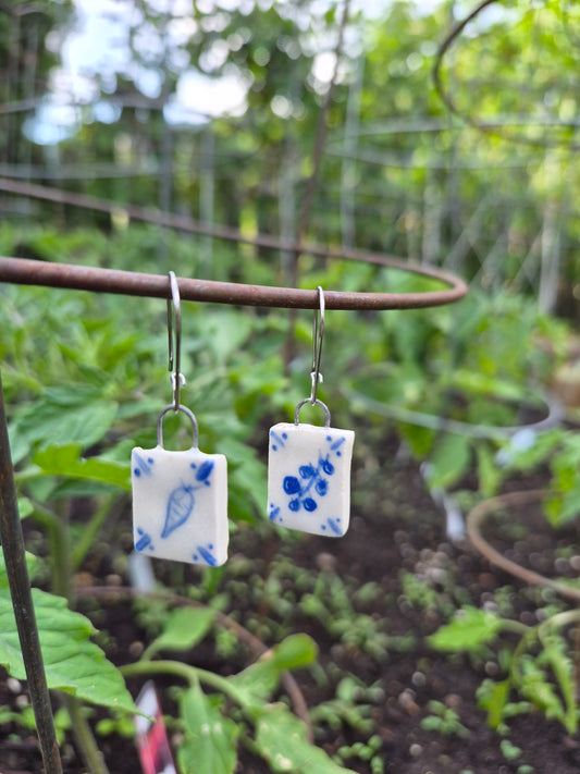 Delft Tile Earrings, Vegetables
