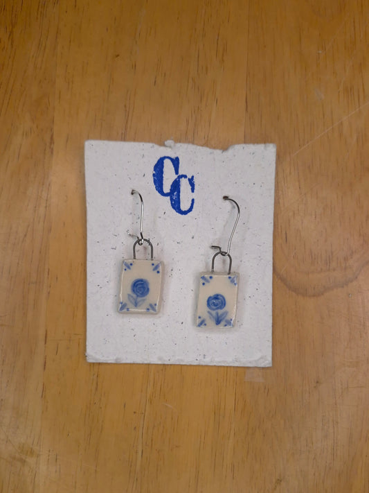 Delft Tile Earrings, Roses