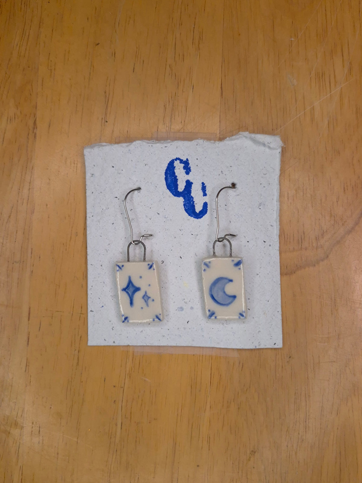 Delft Tile Earrings, Celestial