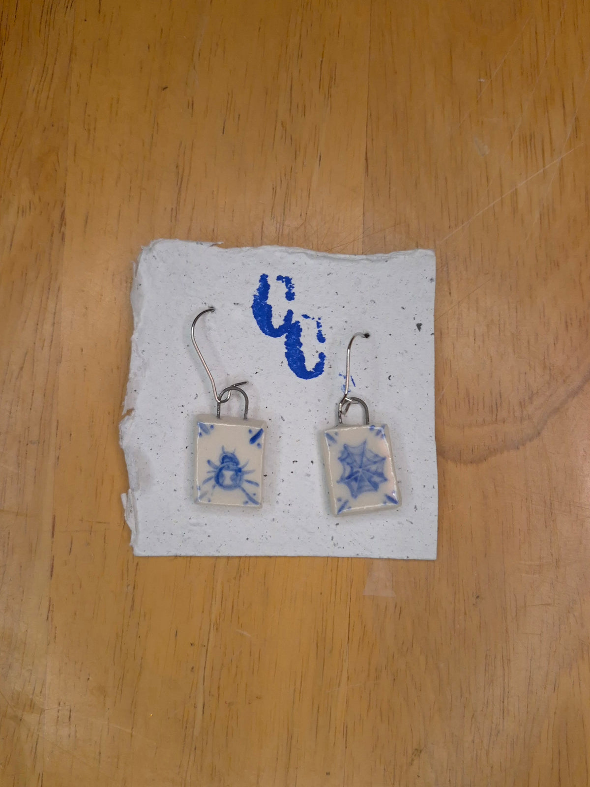 Delft Tile Earrings, Spider