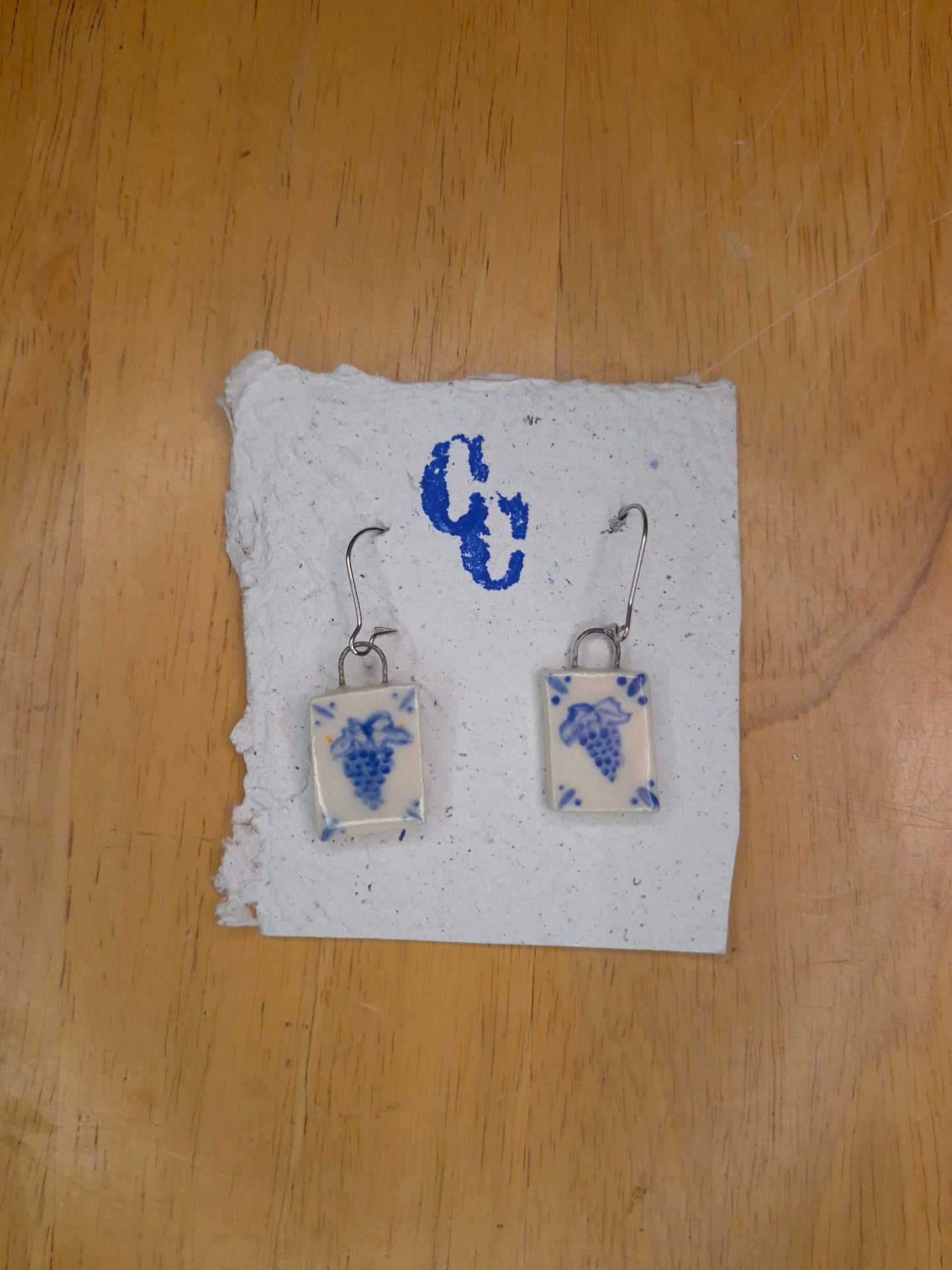 Delft Tile Earrings, Grapes