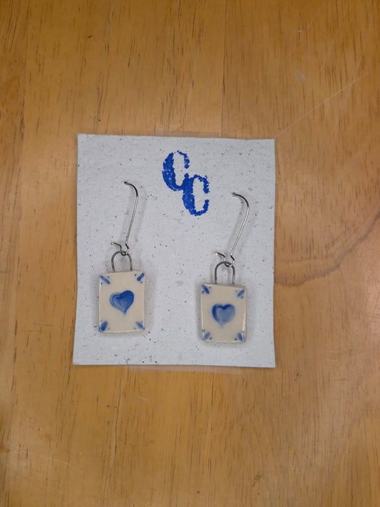 Delft Tile Earrings, Hearts