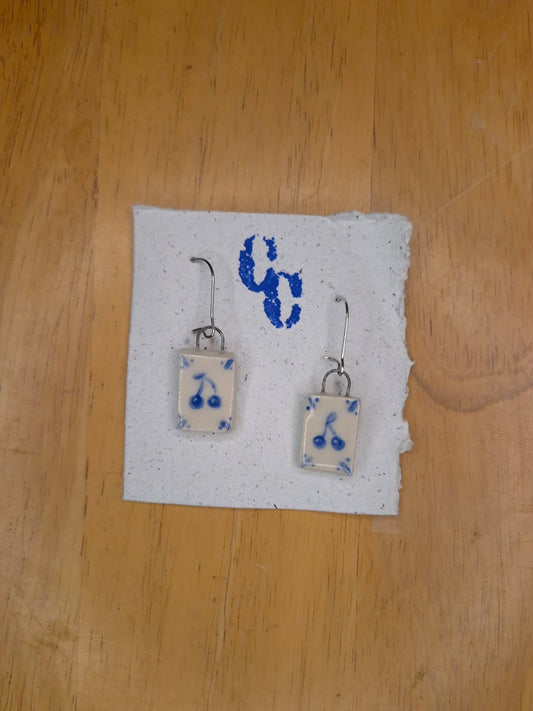 Delft Tile Earrings, Cherry