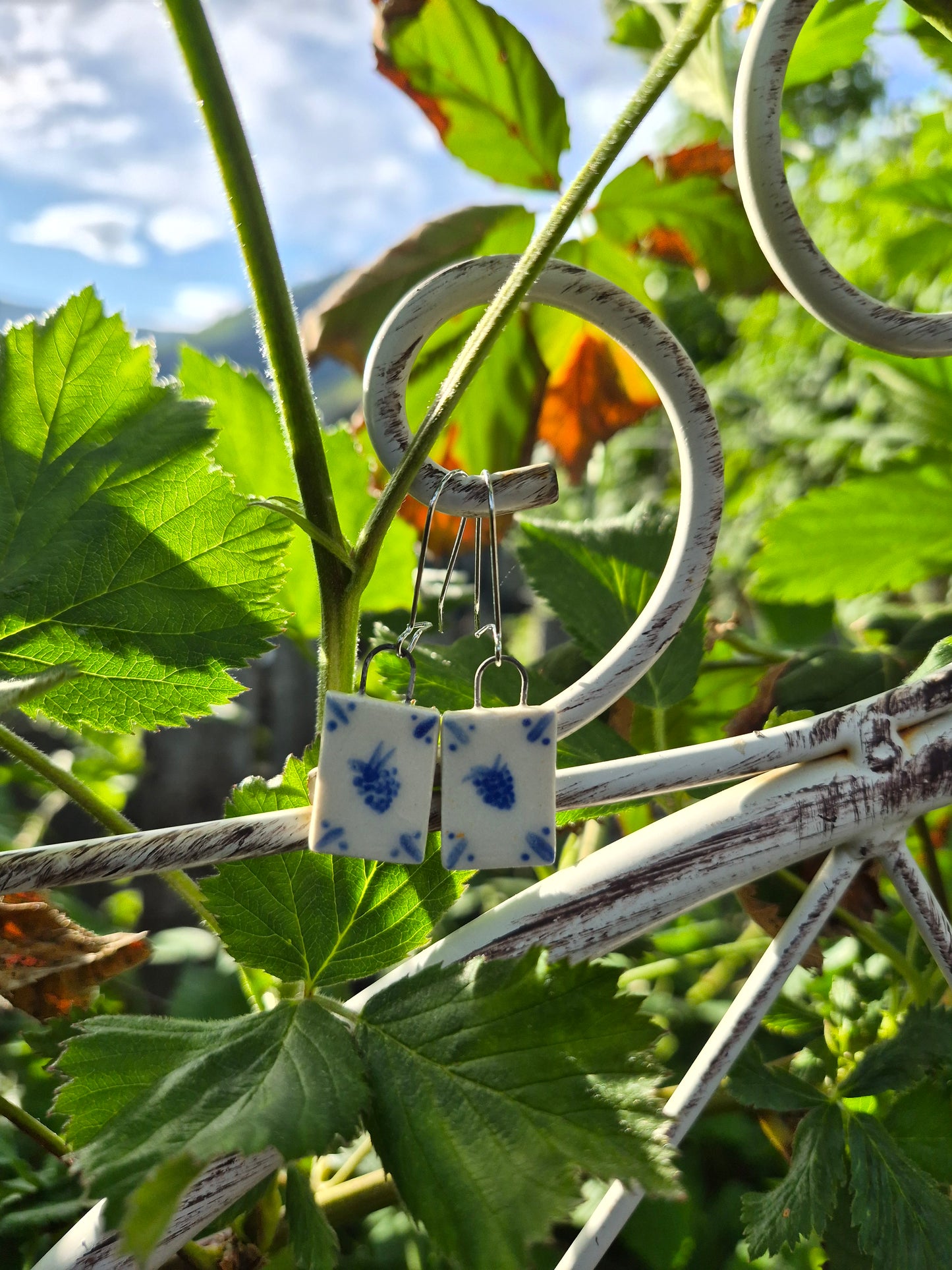 Delft Tile Earrings, Raspberry