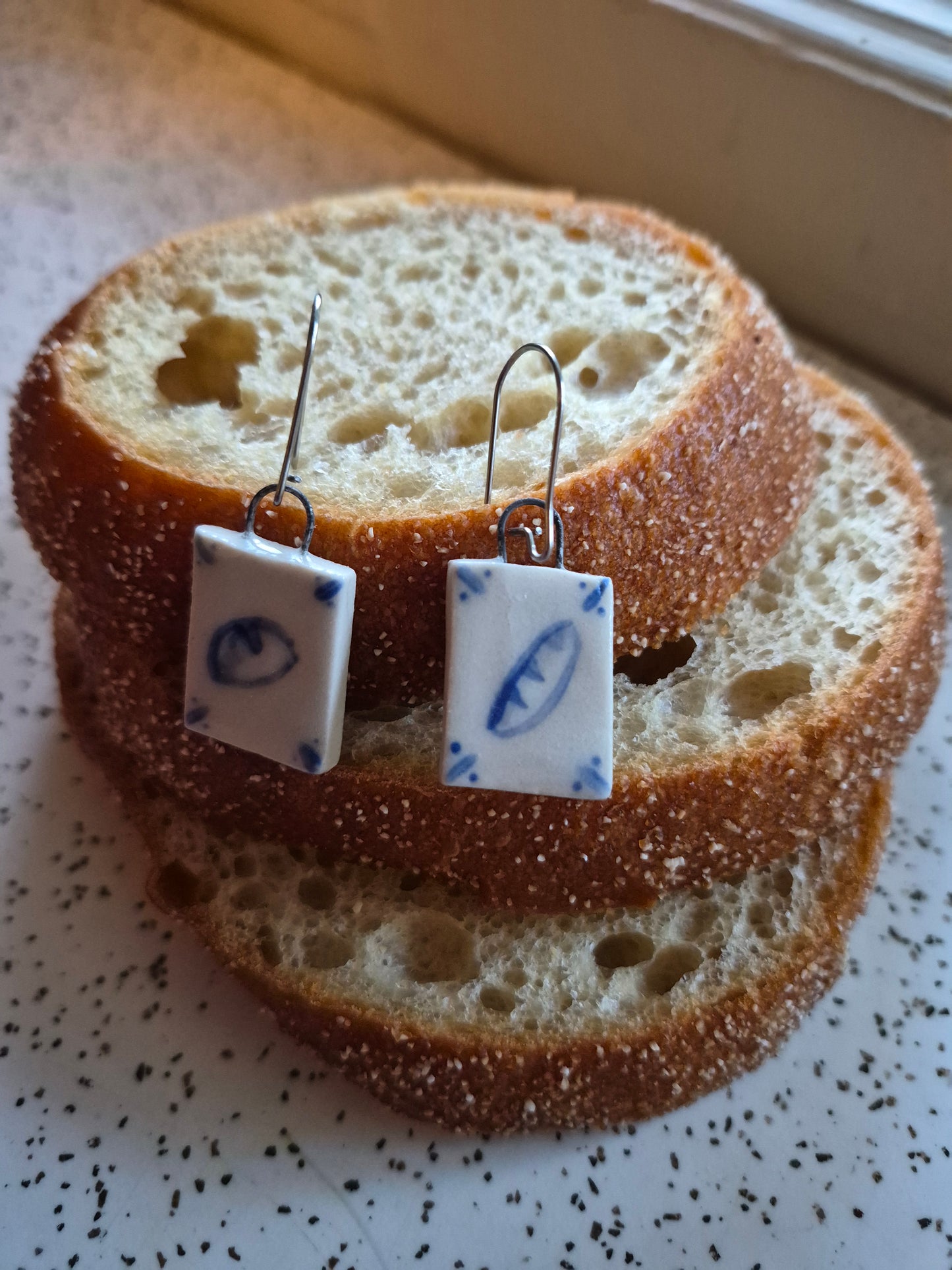 Delft Tile Earrings, Bread