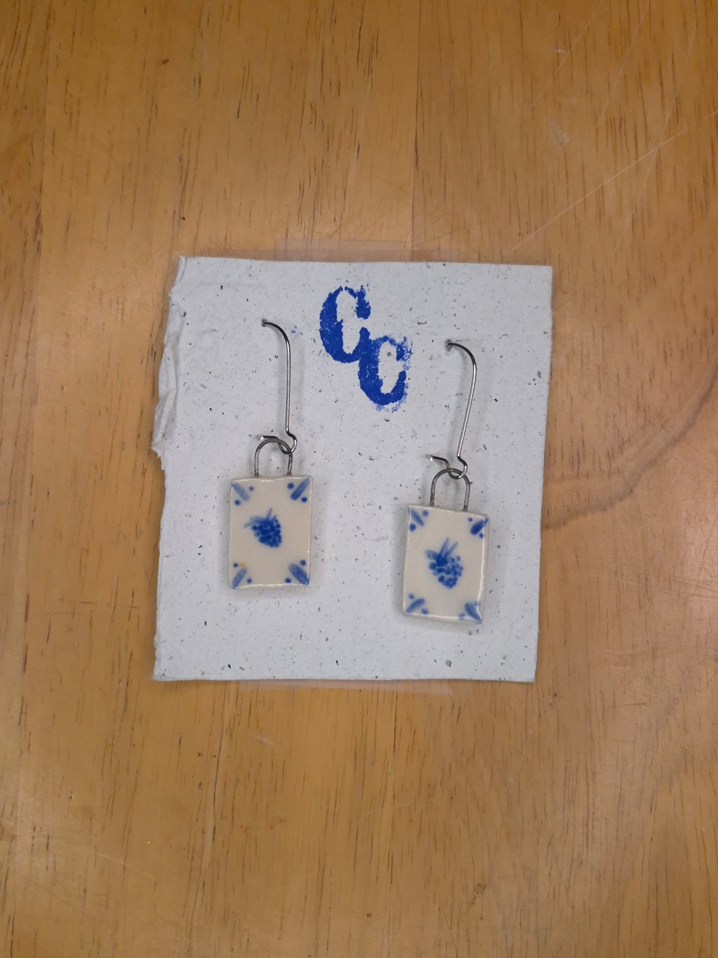 Delft Tile Earrings, Raspberry