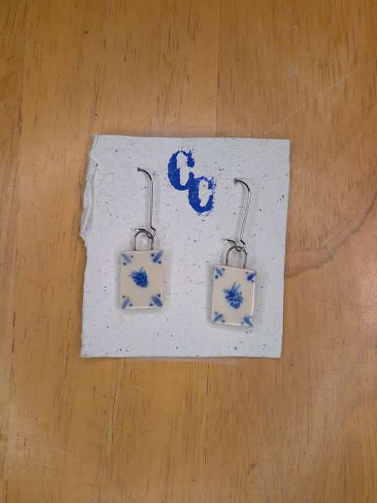 Delft Tile Earrings, Raspberry