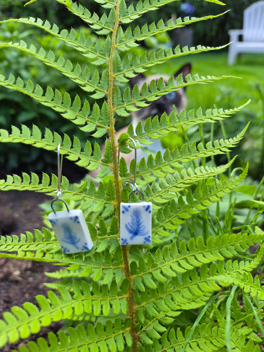 Delft Tile Earrings, Fern