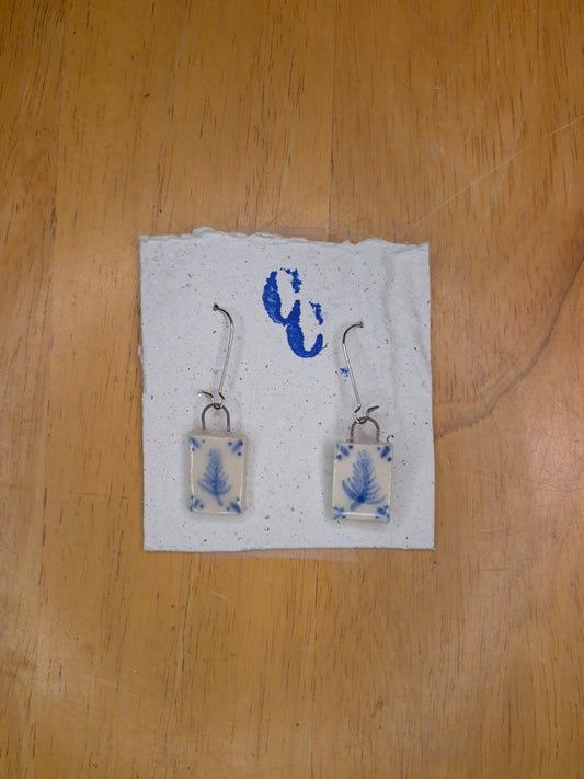 Delft Tile Earrings, Fern