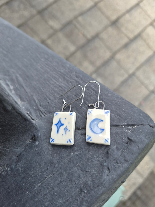 Delft Tile Earrings, Celestial