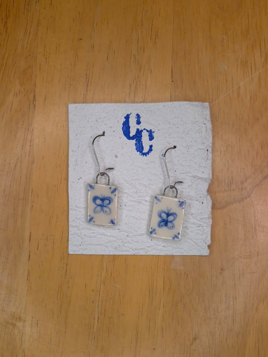 Delft Tile Earrings, Butterfly