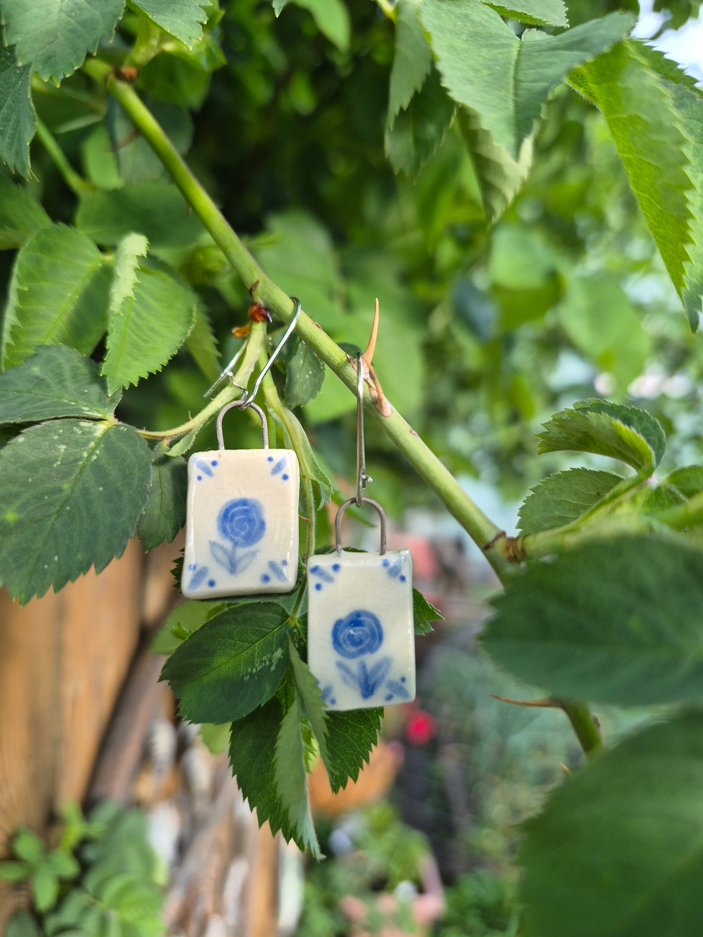 Delft Tile Earrings, Roses