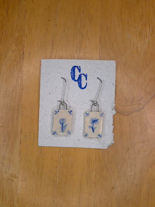 Delft Tile Earrings, Flower