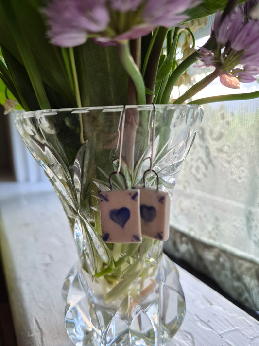 Delft Tile Earrings, Hearts