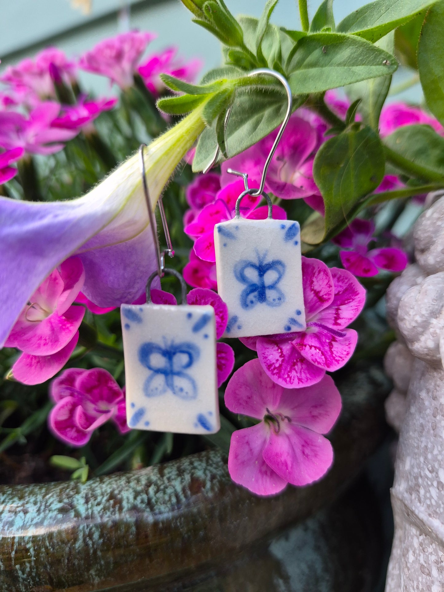 Delft Tile Earrings, Butterfly