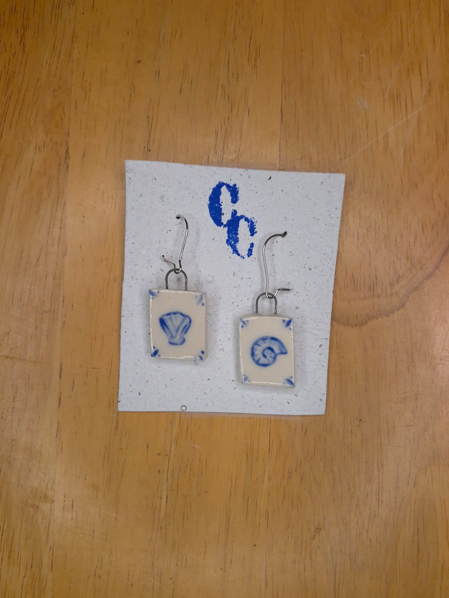 Delft Tile Earrings, Seashell