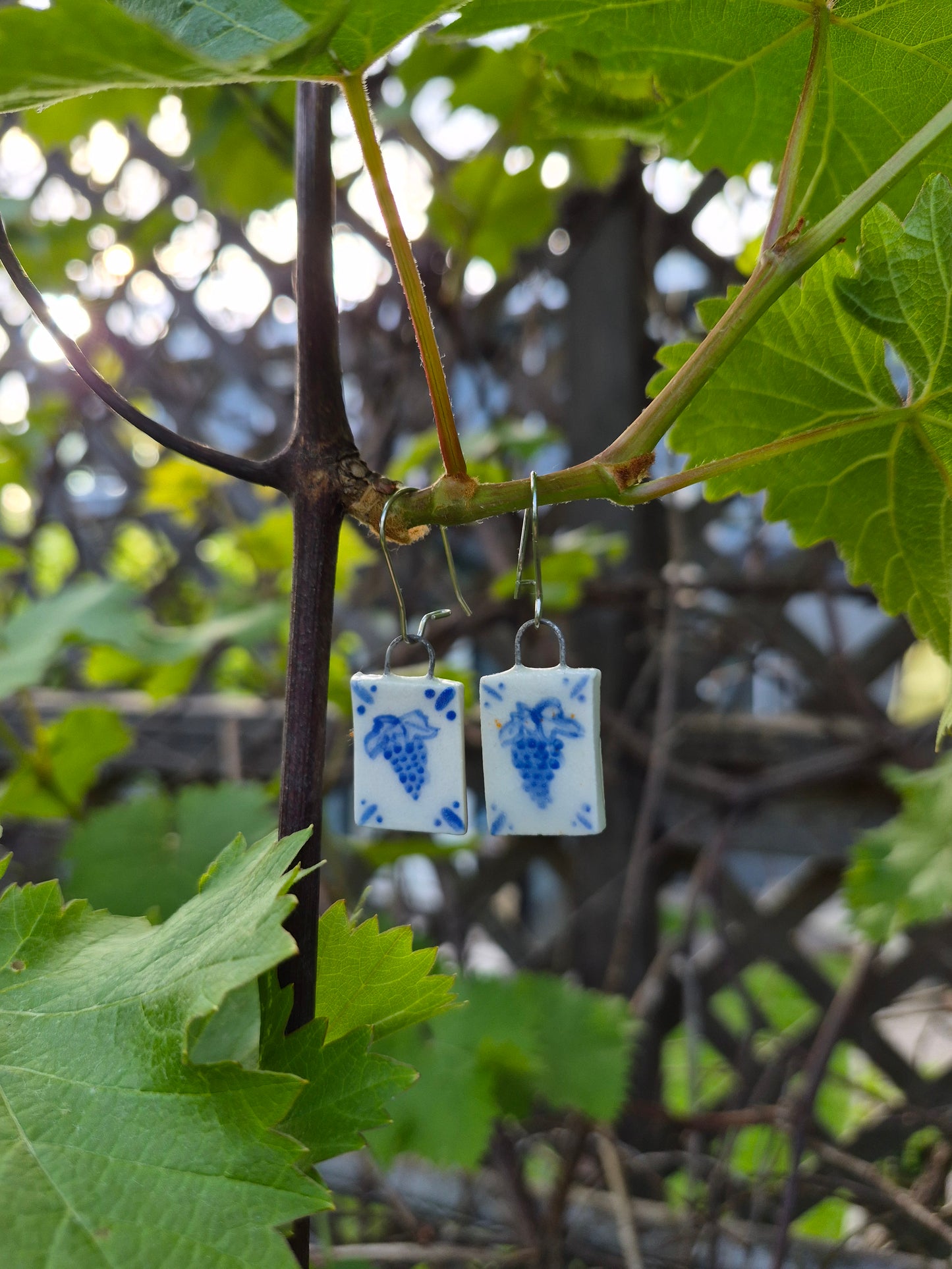 Delft Tile Earrings, Grapes